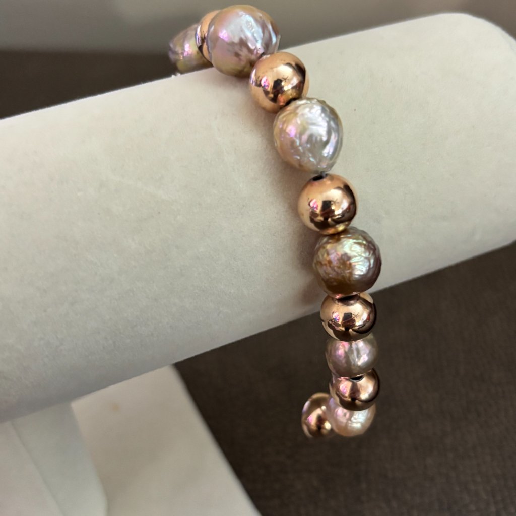 Honora Ming Cultured Pearl And Italian Rose Bronze Bead Bracelet 115$